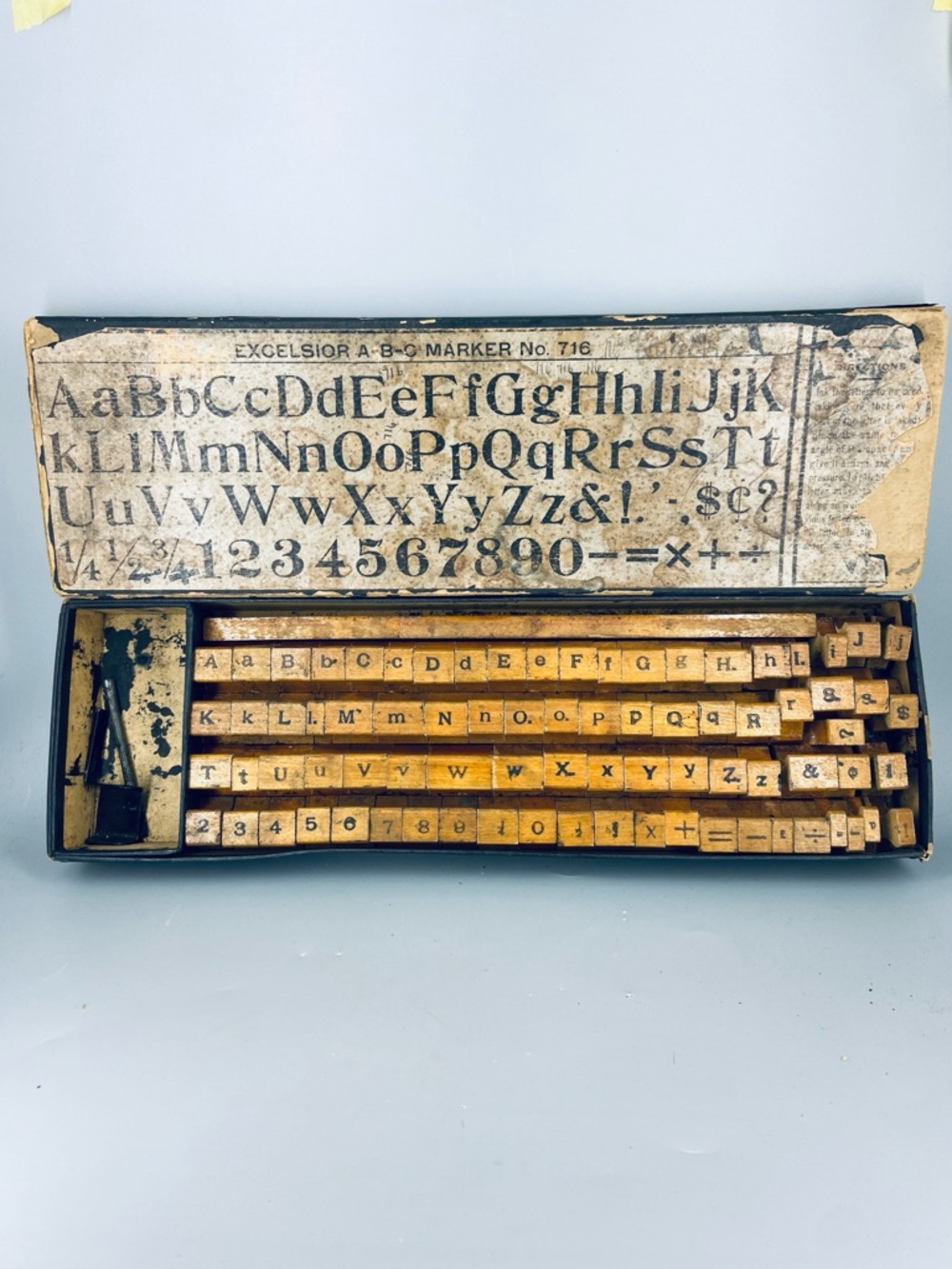 Vintage Letter Press Rubber Stamp Set Excelsior ABC Marker 716